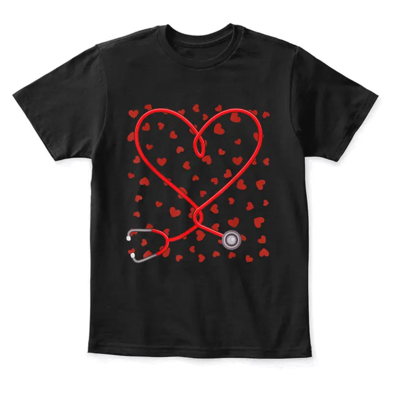 Heart Stethoscope Cute Love Valentines Day Nurse Youth Staple T-Shirt