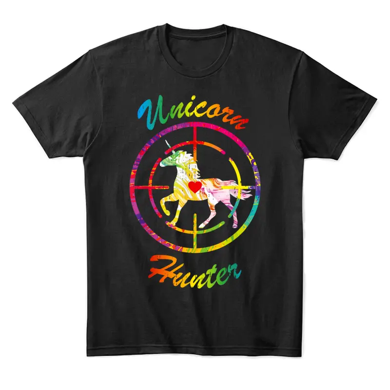 Unicorn Hunter Mens Boys Rainbow Horse Humor Hate Unicorns Unisex Staple T-Shirt