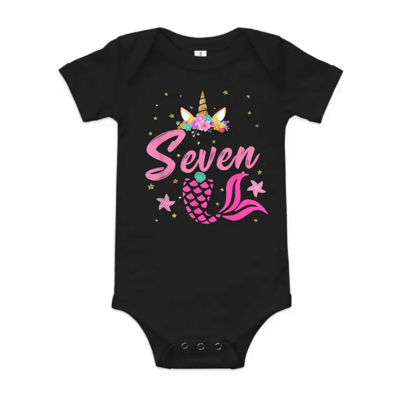 7Th Birthday Girl Unicorn Shirt Mermaid Tail 7 Years Old Baby Onesie