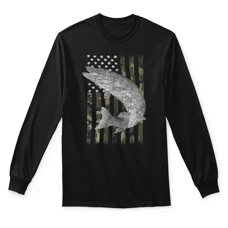 Musky Fishing Camouflage Flag Muskie Unisex Long Sleeve T-Shirt