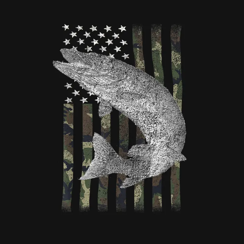 Musky Fishing Camouflage Flag Muskie Unisex Long Sleeve T-Shirt