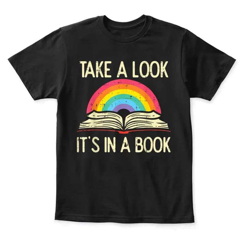 Take A Look Its In A Book Vintage Reading Bookworm Librarian Youth Staple T-Shirt