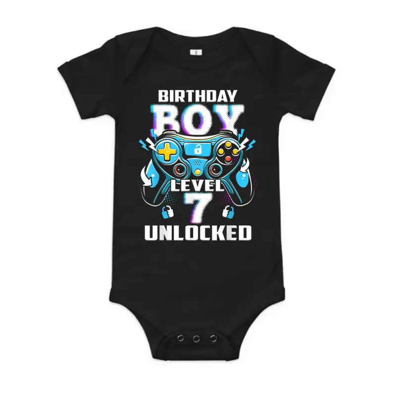Level 7 Unlocked Video Game 7Th Birthday Gamer Boys Baby Onesie