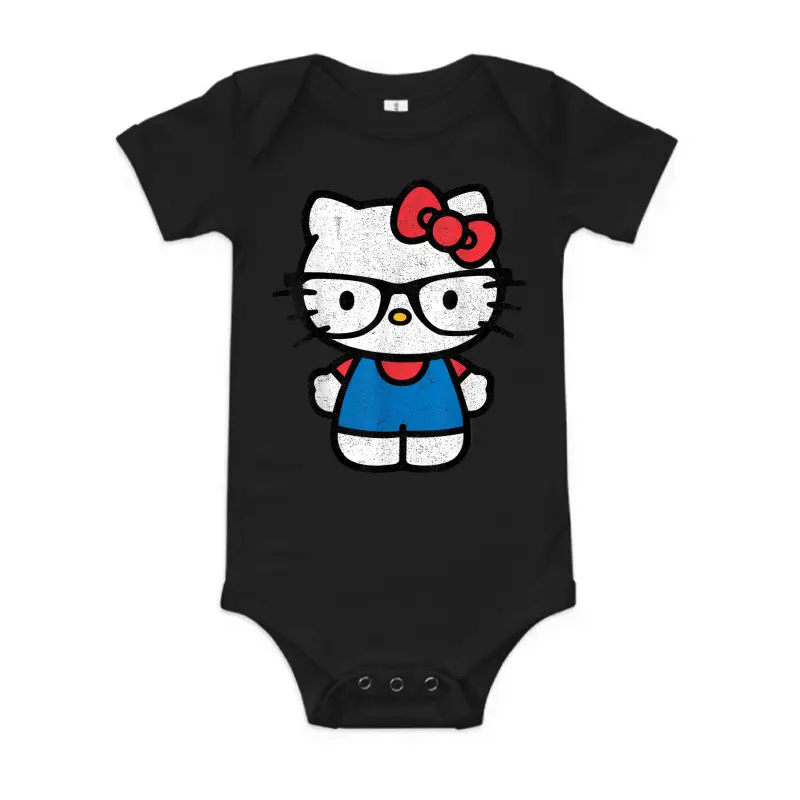 Hello Kitty Distressed Nerd Glasses Tee Shirt Baby Onesie