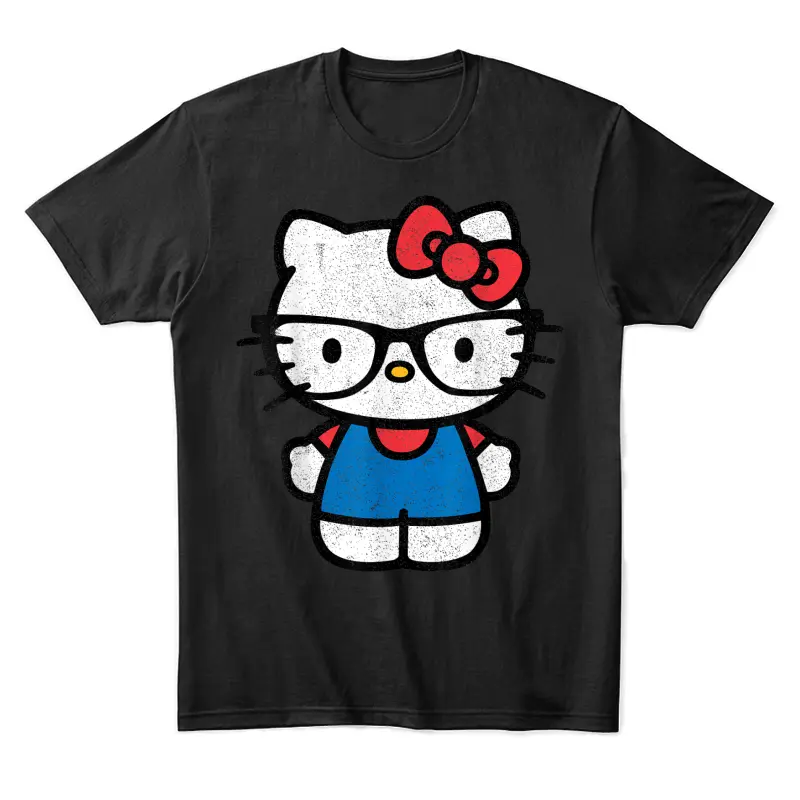 Hello Kitty Distressed Nerd Glasses Tee Shirt Unisex Staple T-Shirt