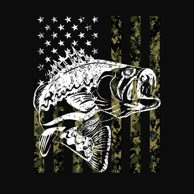 Fishing, Camouflage American Flag Fish, Bass Fish Fisherman Unisex Staple T-Shirt