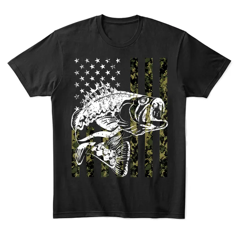 Fishing, Camouflage American Flag Fish, Bass Fish Fisherman Unisex Staple T-Shirt