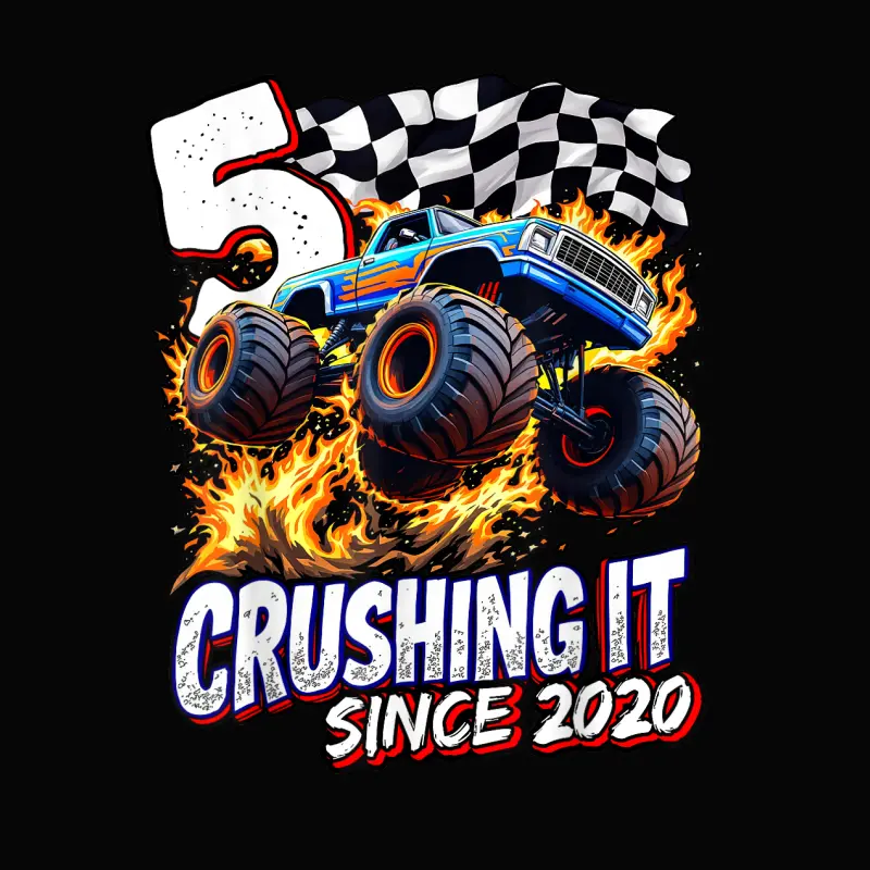 Birthday Monster Truck 5 Year Old Boys 5Th Party Born 2020 Toddler Staple T-Shirt