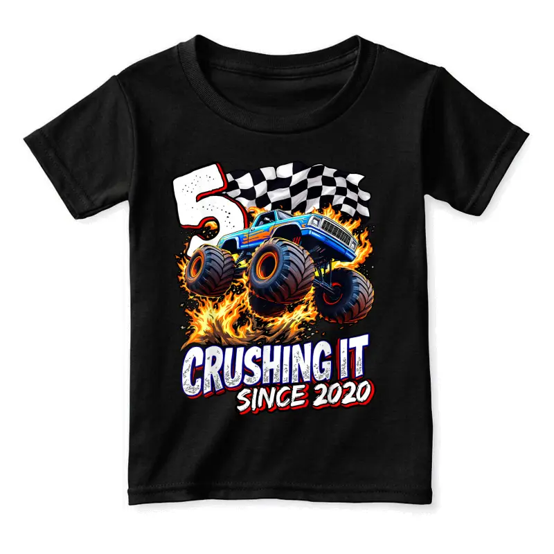 Birthday Monster Truck 5 Year Old Boys 5Th Party Born 2020 Toddler Staple T-Shirt