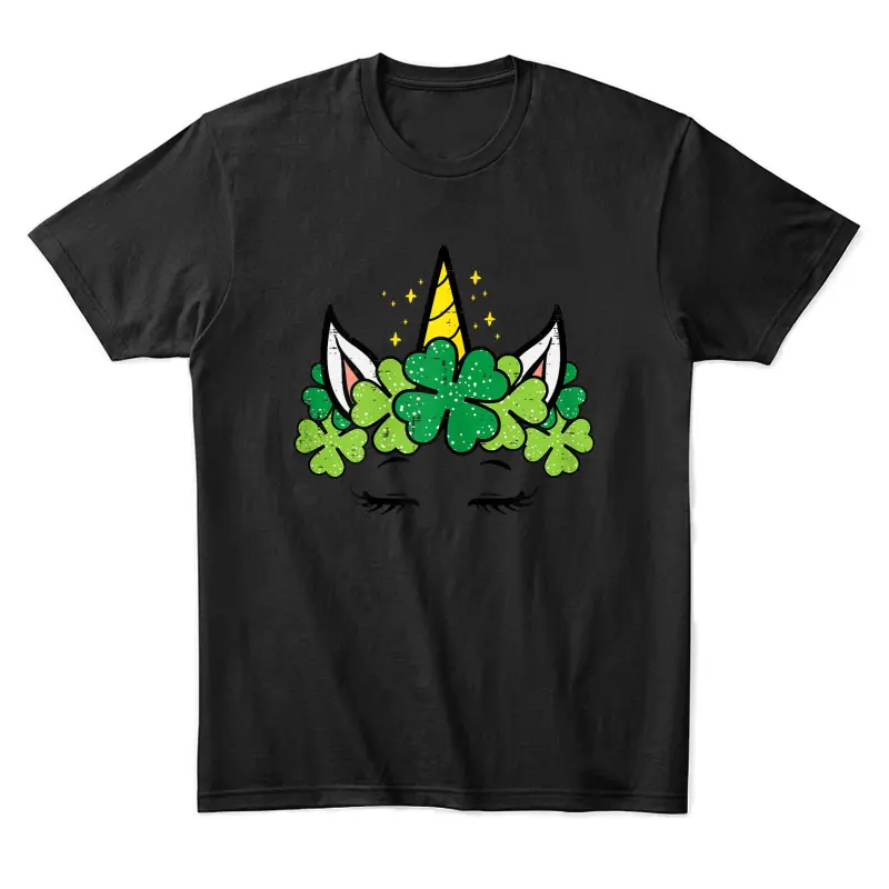 St Patricks Day Unicorn Face Shamrock Pattys Toddler Girls Unisex Staple T-Shirt