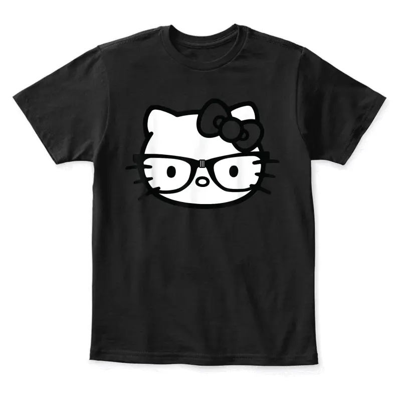 Hello Kitty Black And White Nerd Glasses Short Sleeve Youth Staple T-Shirt