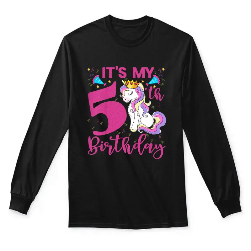 Kids It's My 5Th Birthday Unicorn Lover Kid 5 Years Old Birthday Unisex Long Sleeve T-Shirt