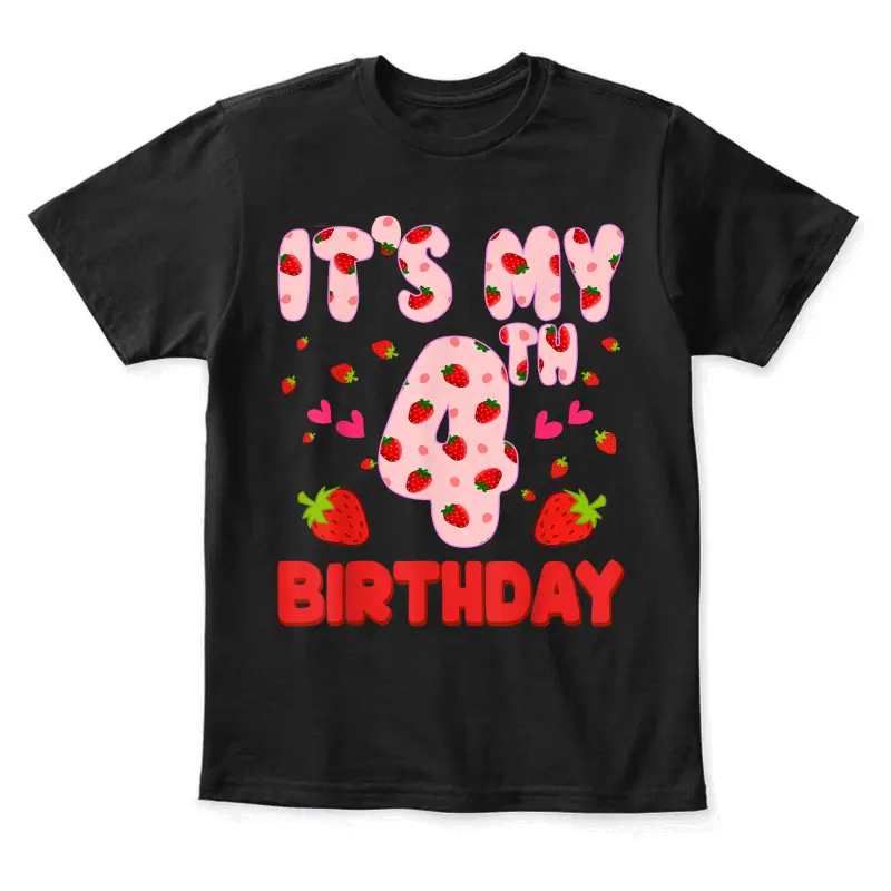 Kids 4 Year Old Strawberry Birthday Girl Sweet Fruit 4Th Youth Staple T-Shirt