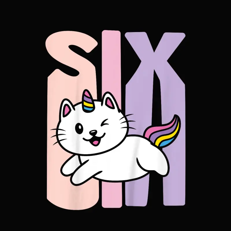 Kids 6 Year Old Cute Caticorn Cat Unicorn Birthday Girl B-Day Toddler Staple T-Shirt