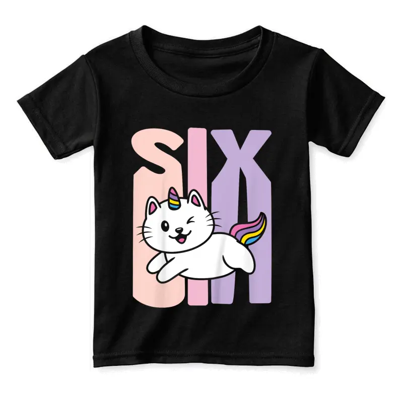 Kids 6 Year Old Cute Caticorn Cat Unicorn Birthday Girl B-Day Toddler Staple T-Shirt