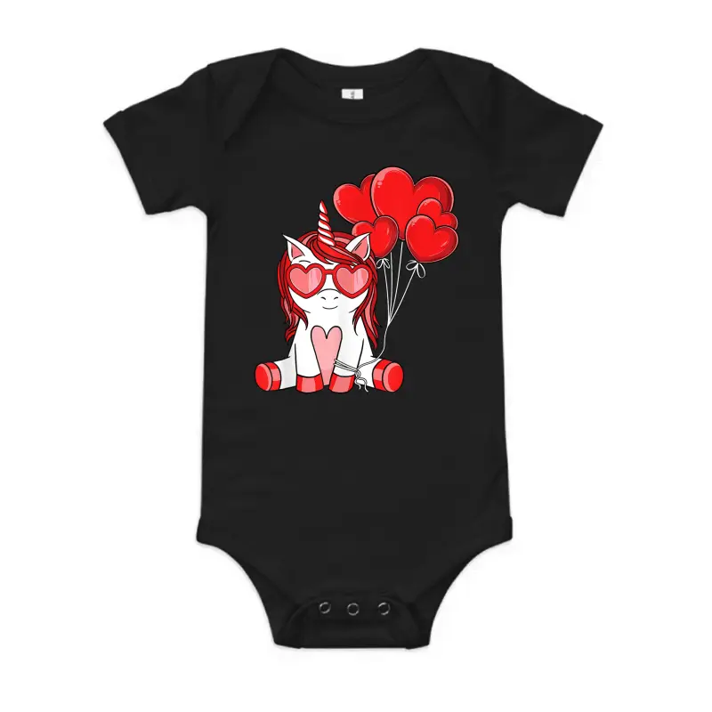 Cute Valentine's Day Unicorn Lover Heart Balloon Girls Kids Baby Onesie