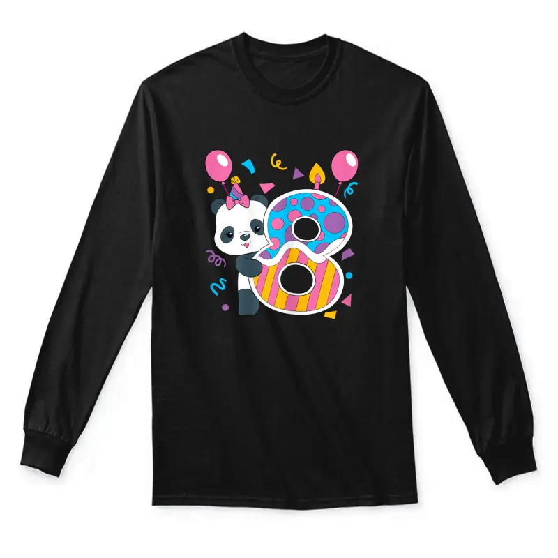Panda 8 Year Old Children's Birthday Party Unisex Long Sleeve T-Shirt