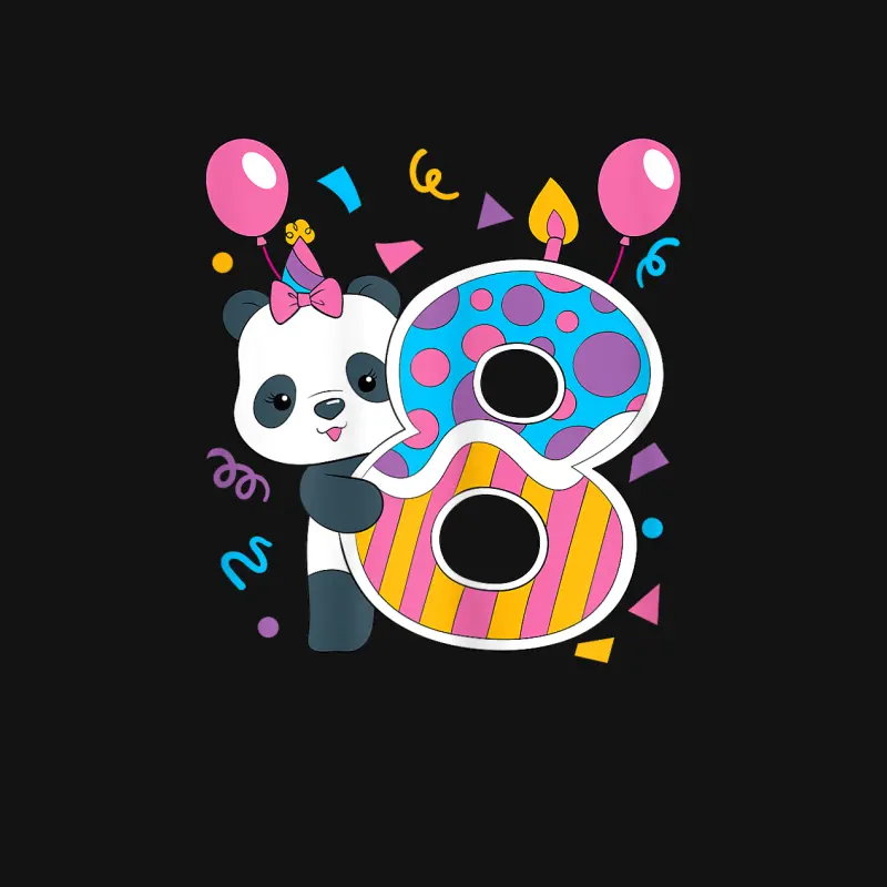 Panda 8 Year Old Children's Birthday Party Unisex Long Sleeve T-Shirt