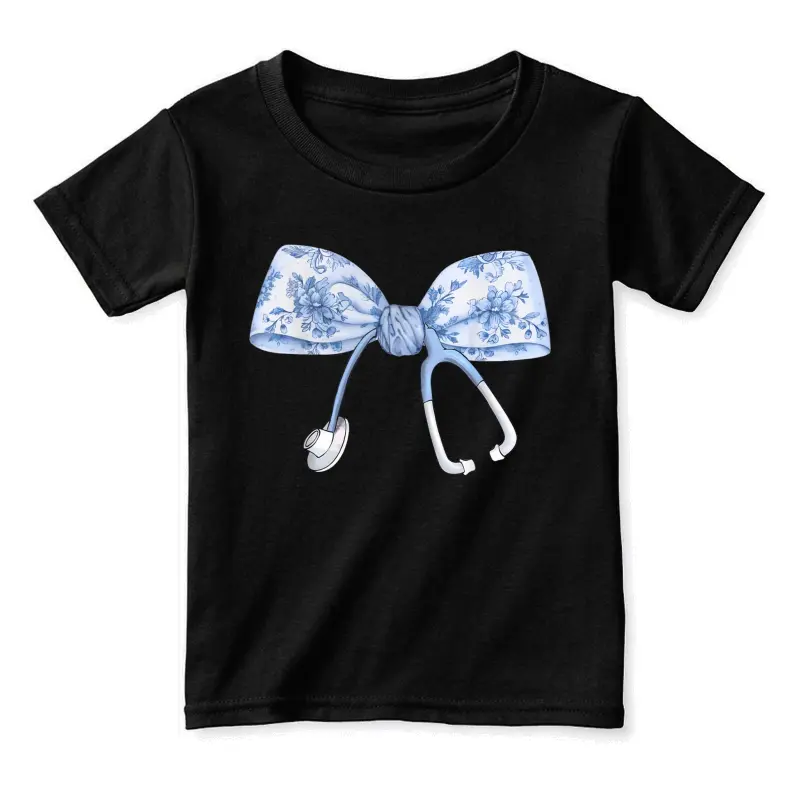 Floral Nurse Blue Coquette Bow Stethoscope Registered Nurse Toddler Staple T-Shirt