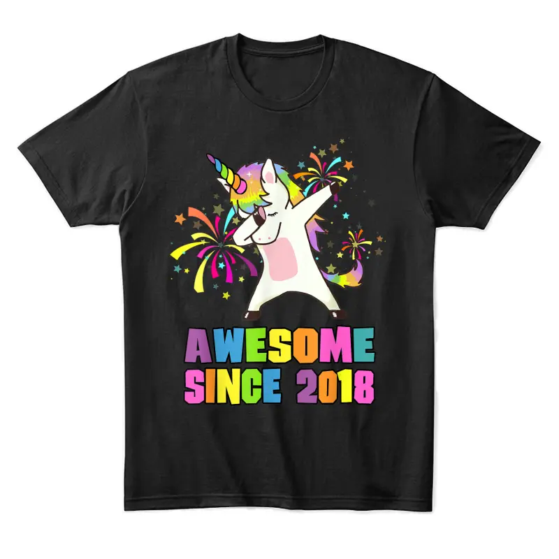 7 Years Old 7Th Birthday Awesome Since 2018 Unicorn Unisex Staple T-Shirt