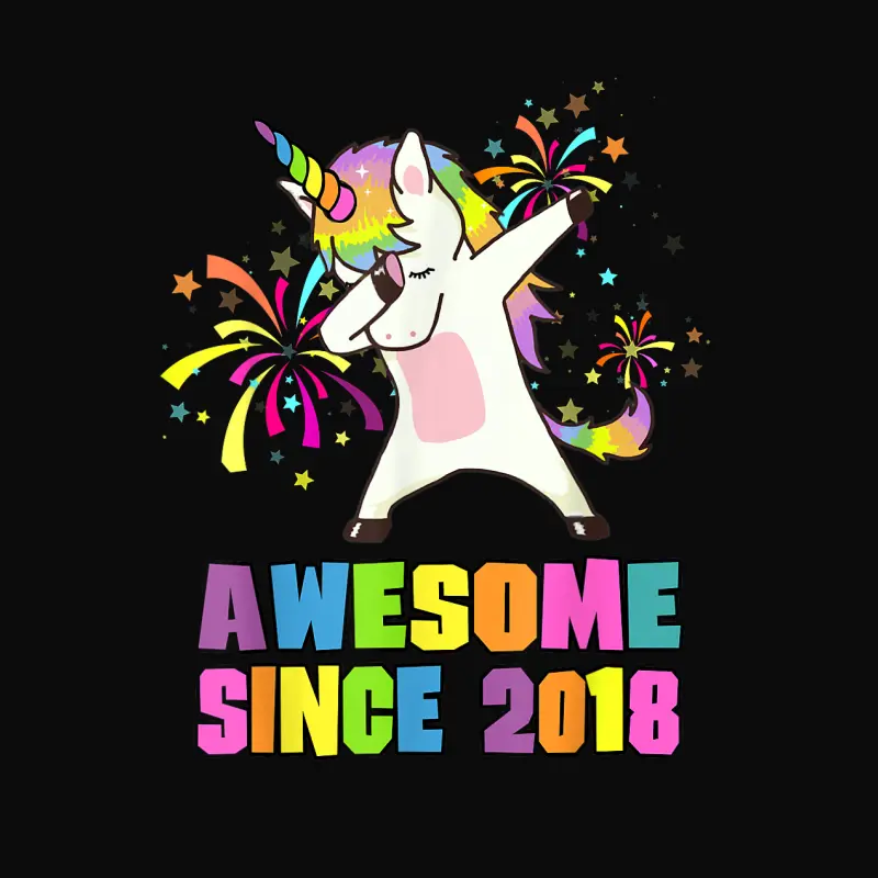 7 Years Old 7Th Birthday Awesome Since 2018 Unicorn Unisex Staple T-Shirt