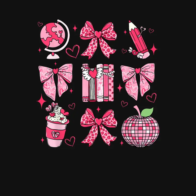 Coquette Pink Bow Ribbons Apple Book Teacher Valentine's Day Baby Onesie
