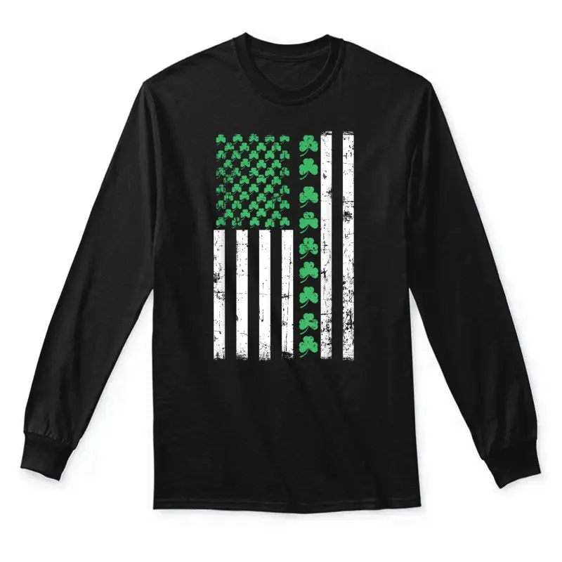 American Flag St Patricks Day  Vintage Irish Lucky Unisex Long Sleeve T-Shirt