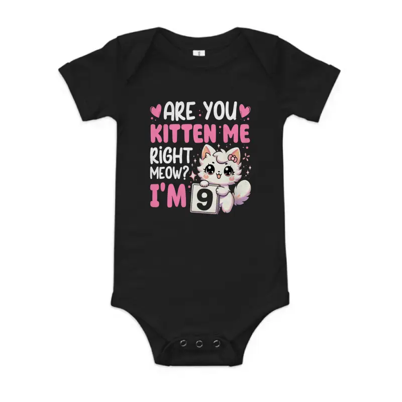 9Th Birthday Shirt Girl 9Yr Nine 9 Year Old Kitten Cat Bday Baby Onesie