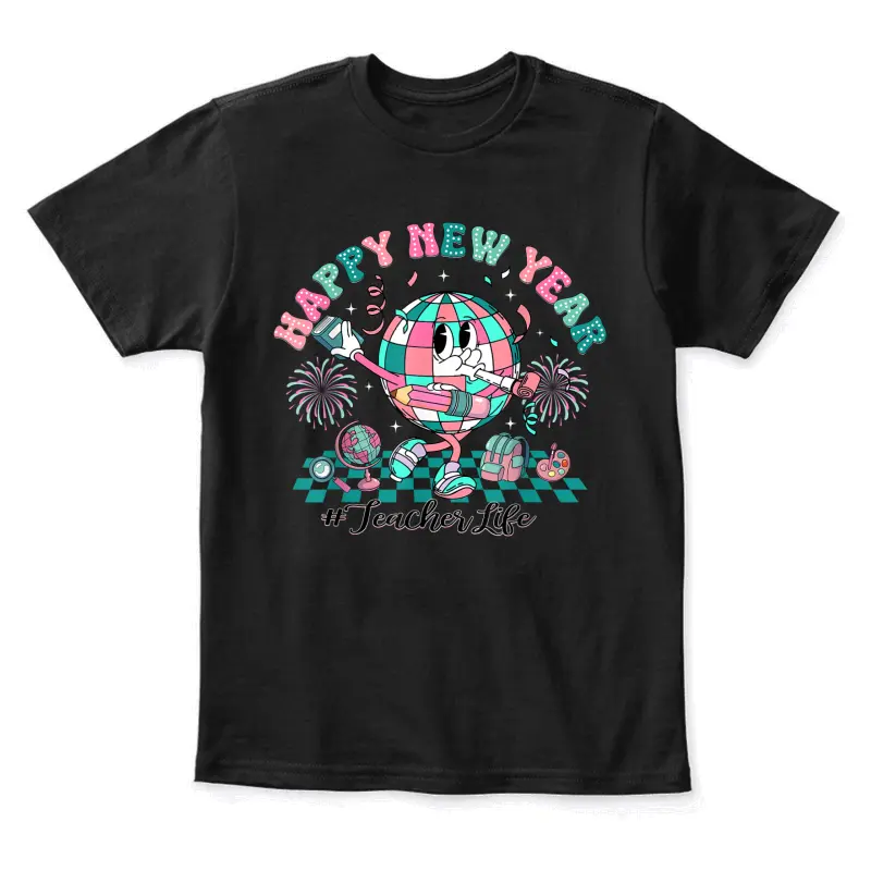 Retro Happy New Year 2025 Trendy Teacher Life Youth Staple T-Shirt