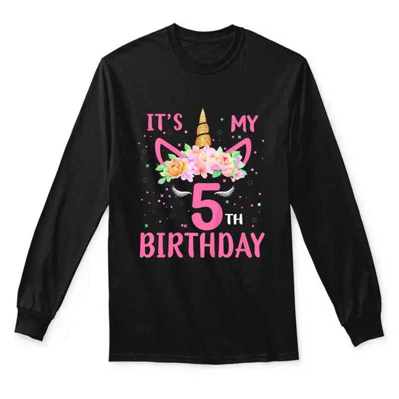 It's My 5Th Birthday Unicorn Lover Kid 5 Years Old Birthday Unisex Long Sleeve T-Shirt