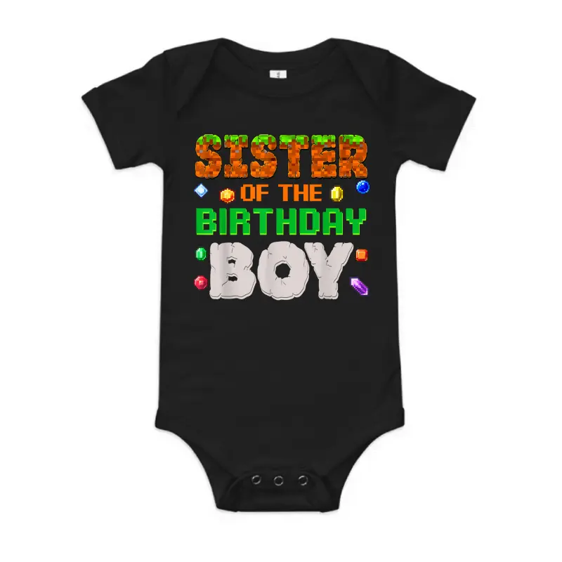 Sister Of The Birthday Boy Pixel Number Video Gamer Baby Onesie