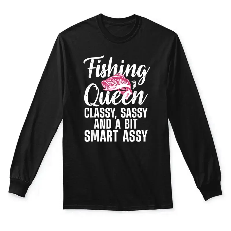 Funny Fishing Queen Design For Women Ladies Fishing Lovers Unisex Long Sleeve T-Shirt