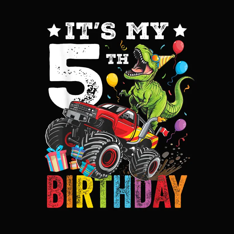 Five 5Th Birthday Dinosaur Monster Truck Toddler Staple T-Shirt