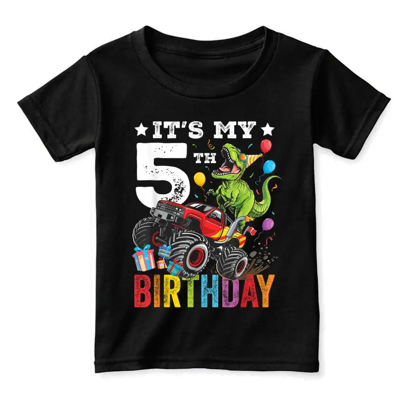 Five 5Th Birthday Dinosaur Monster Truck Toddler Staple T-Shirt
