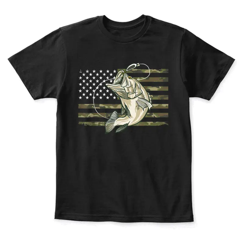 Fishing Camouflage Us American Flag Bass Fish Fisherman Camo Youth Staple T-Shirt