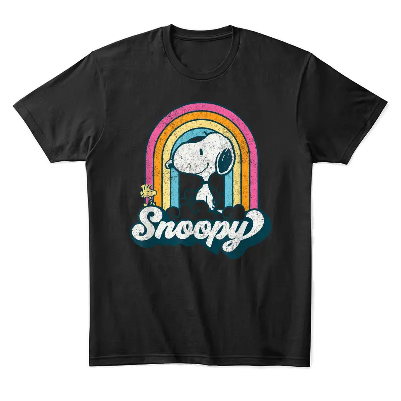 Peanuts - Snoopy Woodstock Retro Rainbow Cloud Unisex Staple T-Shirt