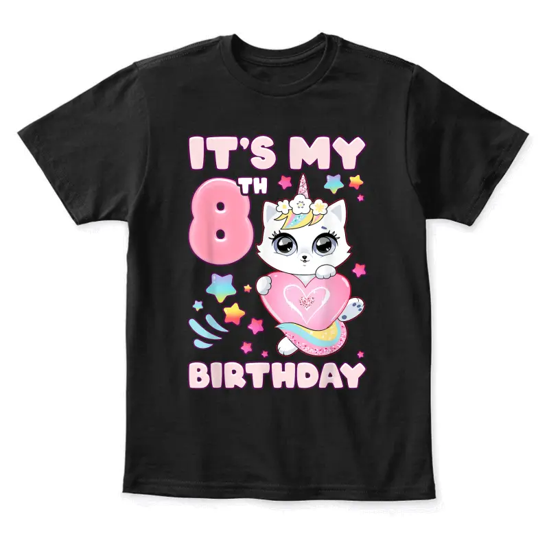 Birthday Girl 8 Years Old Cat Unicorn 8Th Birthday Youth Staple T-Shirt