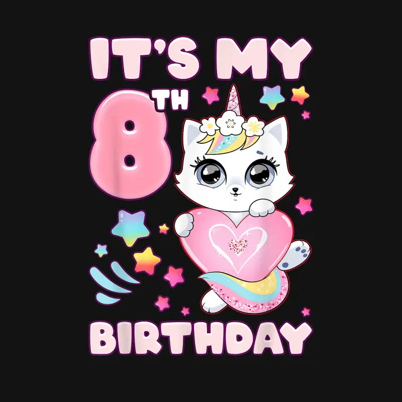Birthday Girl 8 Years Old Cat Unicorn 8Th Birthday Youth Staple T-Shirt