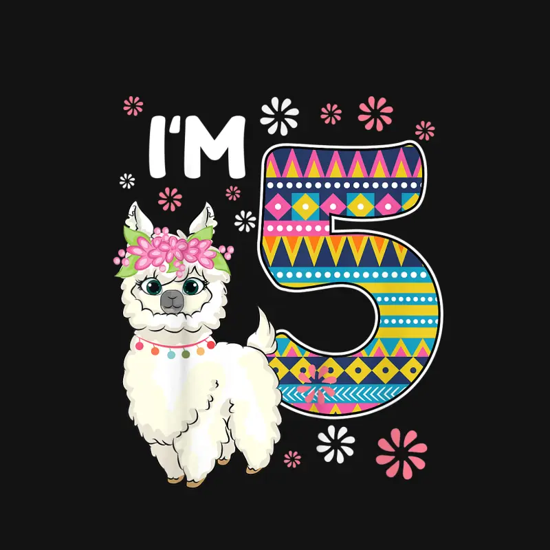 Kids Birthday Llama I'm 5 Year Old Girl Theme 5Th B-Day Farm Gift Unisex Long Sleeve T-Shirt