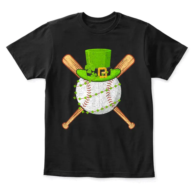 St Patricks Day Shamrock Baseball Leprechaun Men Boys Kids Youth Staple T-Shirt