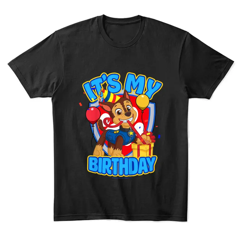 Kids Paw Patrol Birthday It's My Birthday Cute Chase Logo Unisex Staple T-Shirt