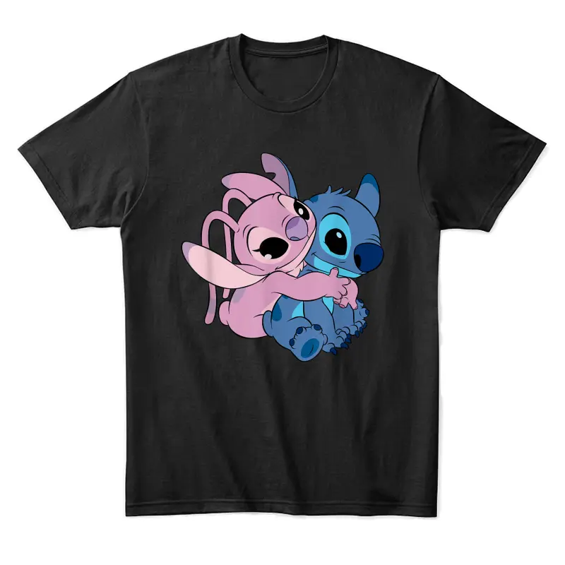 Disney Lilo & Stitch Cute Angel & Stitch Hugging Chest Logo Unisex Staple T-Shirt