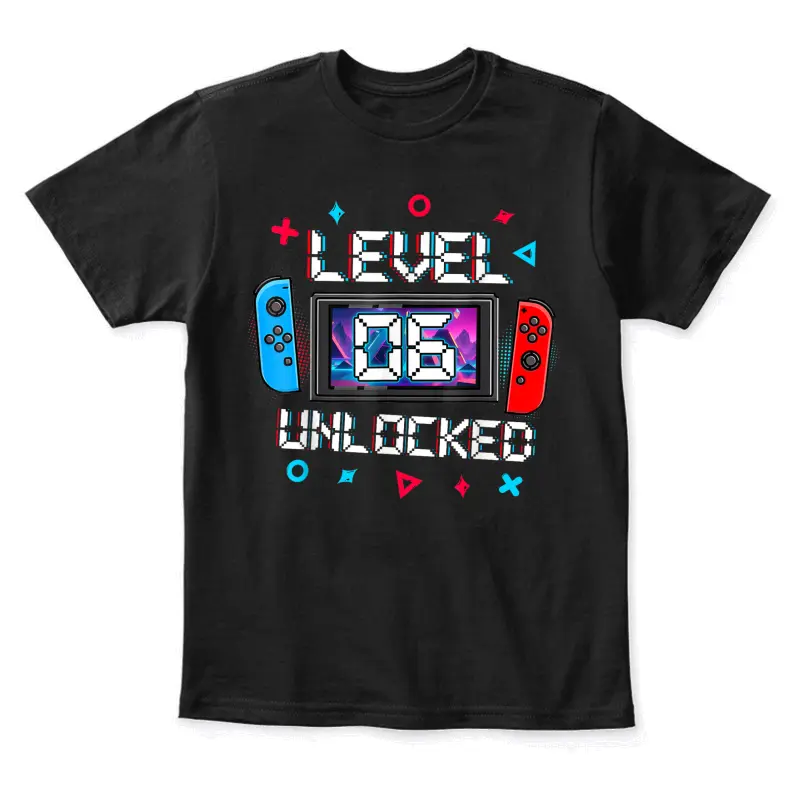 Level 6 Unlocked Gamer 6Th Birthday Gift Video Game Boys Youth Staple T-Shirt