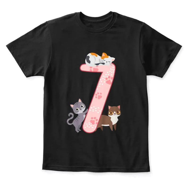 Kids 7Th Birthday Girl Cats Outfit 7 Years Old Youth Staple T-Shirt