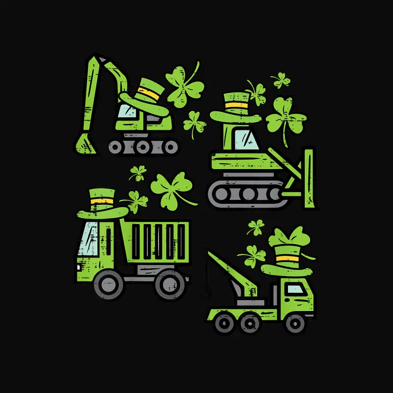 Kids Irish Construction Truck Crane Toddler Boys St Patricks Day Unisex Staple T-Shirt