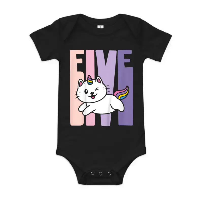 Kids 5 Year Old Cute Caticorn Cat Unicorn Birthday Girl B-Day Baby Onesie