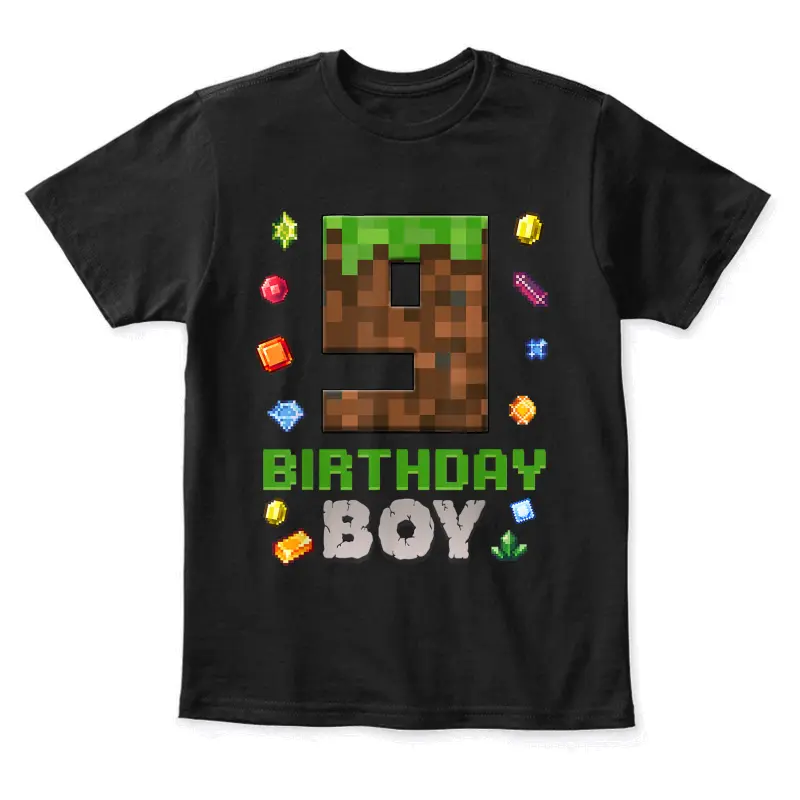 9Th Birthday 9 Years Old Video Gamer Pixel Birthday Boys Youth Staple T-Shirt