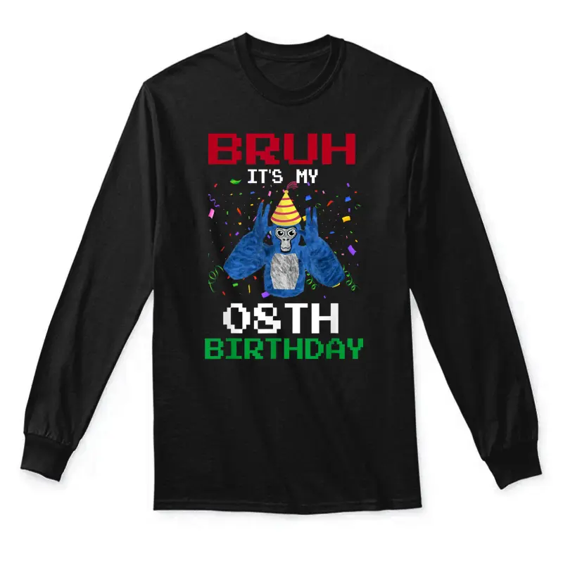 It's My 8Th Birthday 8 Years Old Funny Gorilla Video Game Unisex Long Sleeve T-Shirt