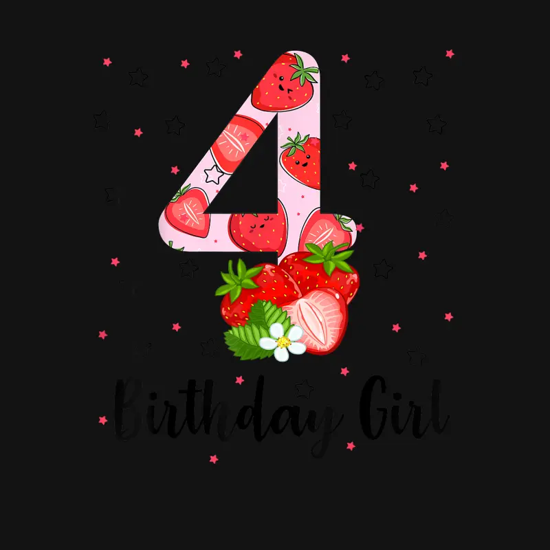 4Th Strawberry Themed Birthday Girl Party For An 4 Year Old Youth Staple T-Shirt