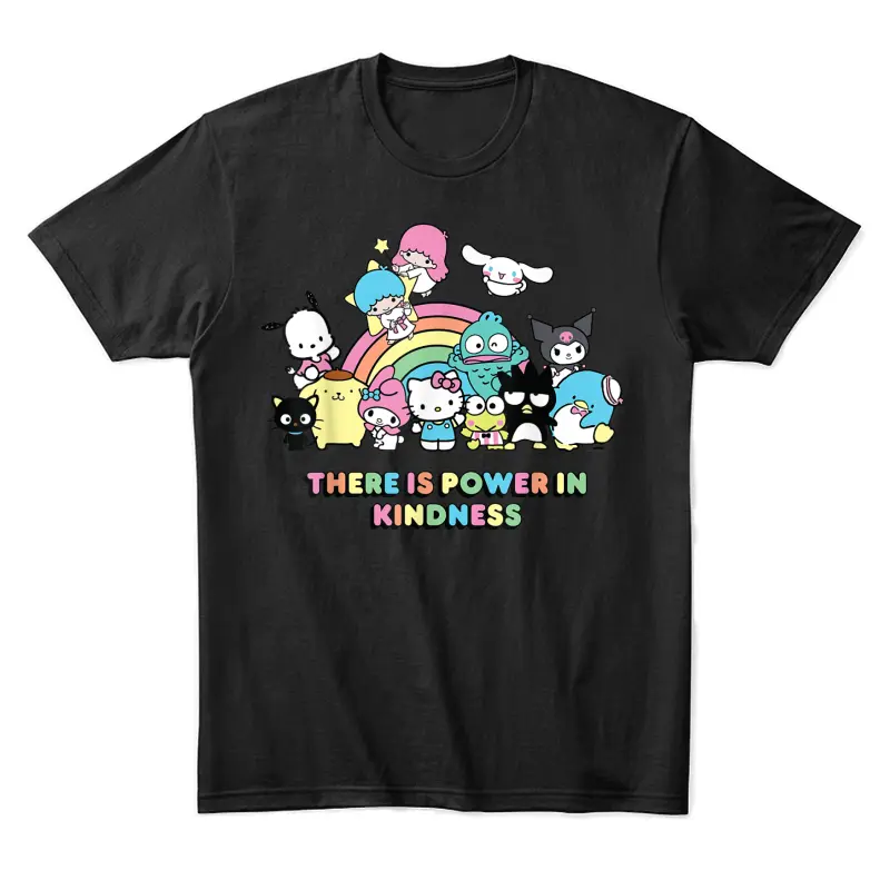 Sanrio Hello Kitty & Friends Power In Kindness Black Classic Fit , Crew Neck, Short Sleeve Unisex Staple T-Shirt